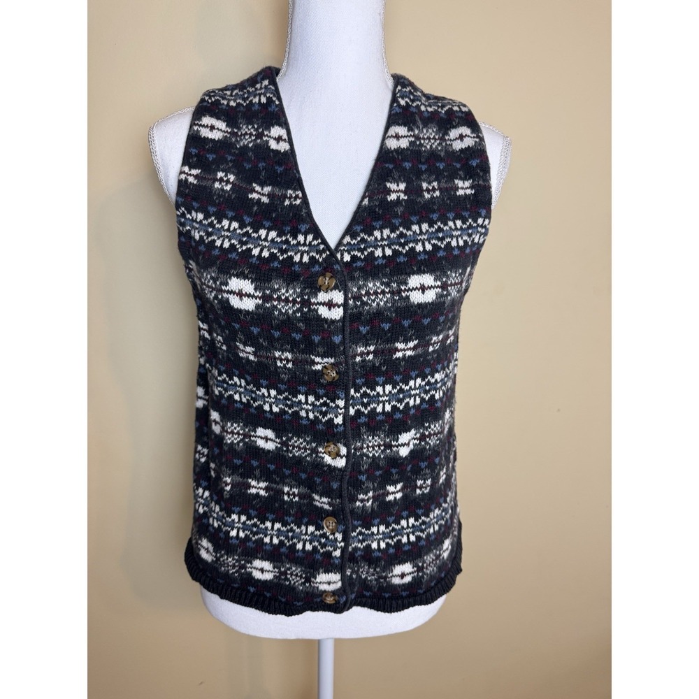 Nuggets Fair Isle Sweater Vest Women's M Black Knit Sleeveless Striped Back